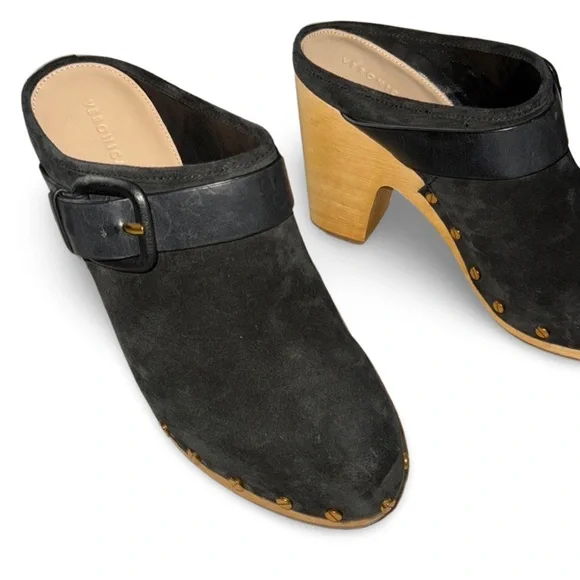 Veronica Beard Dacey Black Suede Buckle Clog - Picture 13 of 14